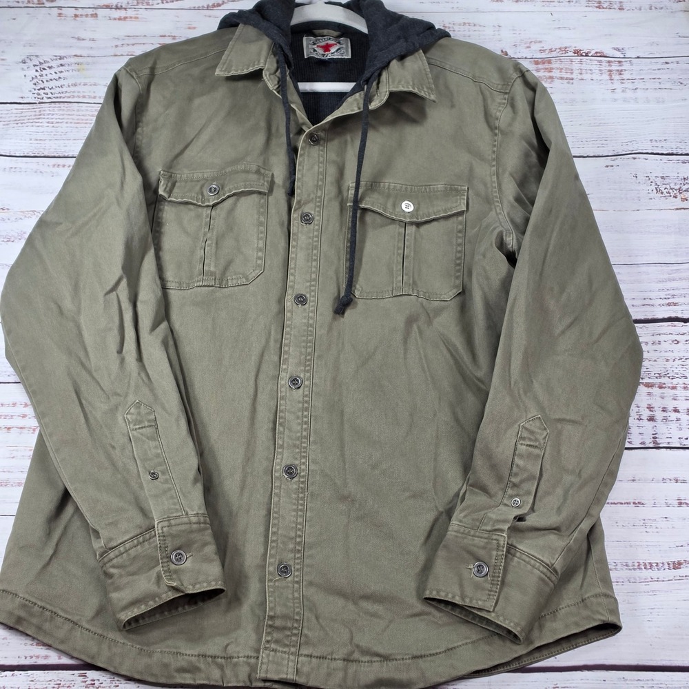 Flag & Anthem Desert Son Shirt Jacket Mens M Green Excellent Hooded Thermal